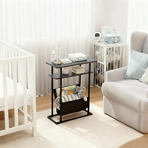 Miniatura 7 de Mesa auxiliar estrecha y pequeña para espacios pequeños, mesa auxiliar delgada con revistero, mesa auxiliar estrecha para sala de estar, sofá,