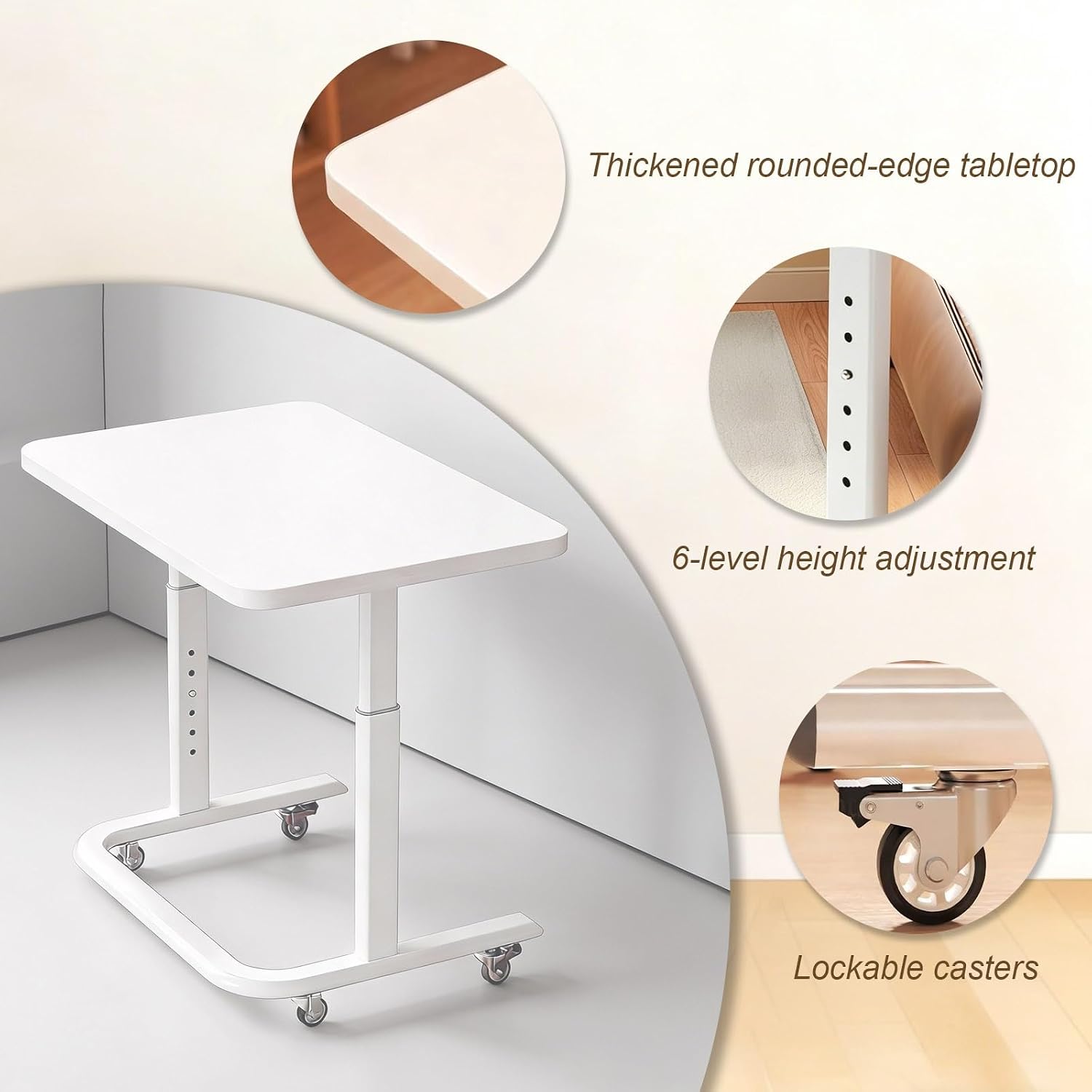 Height Adjustable Mobile Standing Desk,C Shaped End Table With Wheels,Adjustable Overbed Bedside Table,Recliner Table Couch Desk With Hook For Eating Working Writing Reading(Black)
