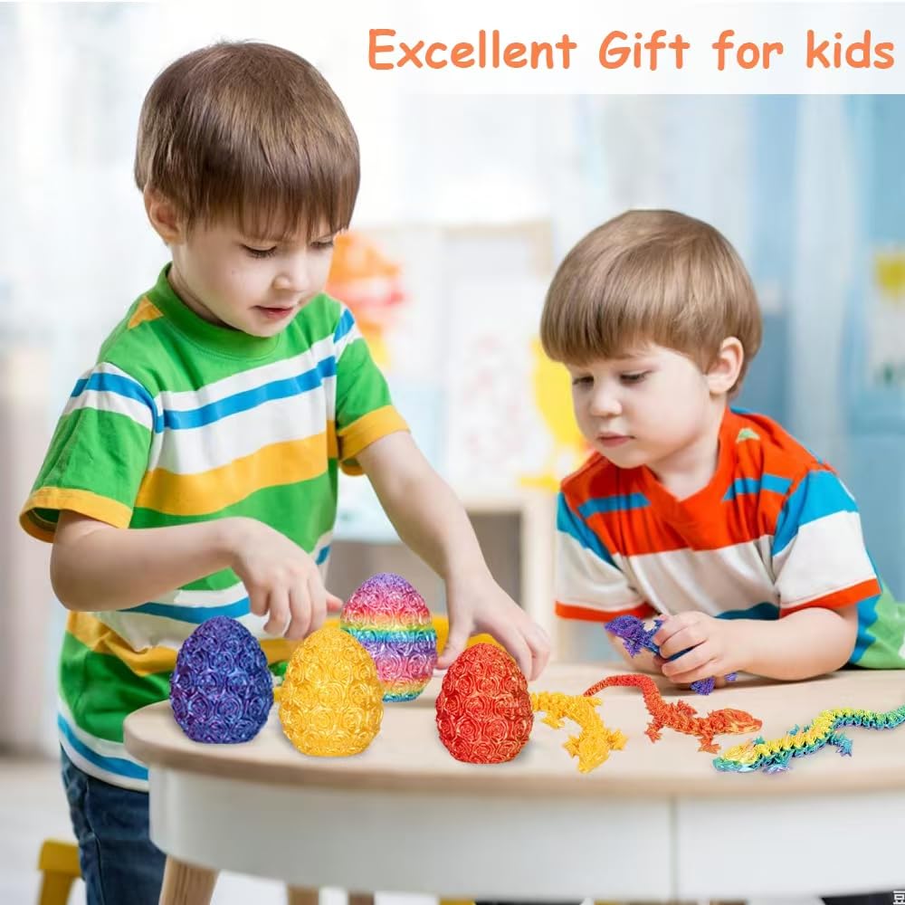 4 Pack 3D Printed Dragon,Dragon Eggs with Dragon Inside - Desktop Decor Collectible, Dragon Toy with Roses Design, for Boys and Girls