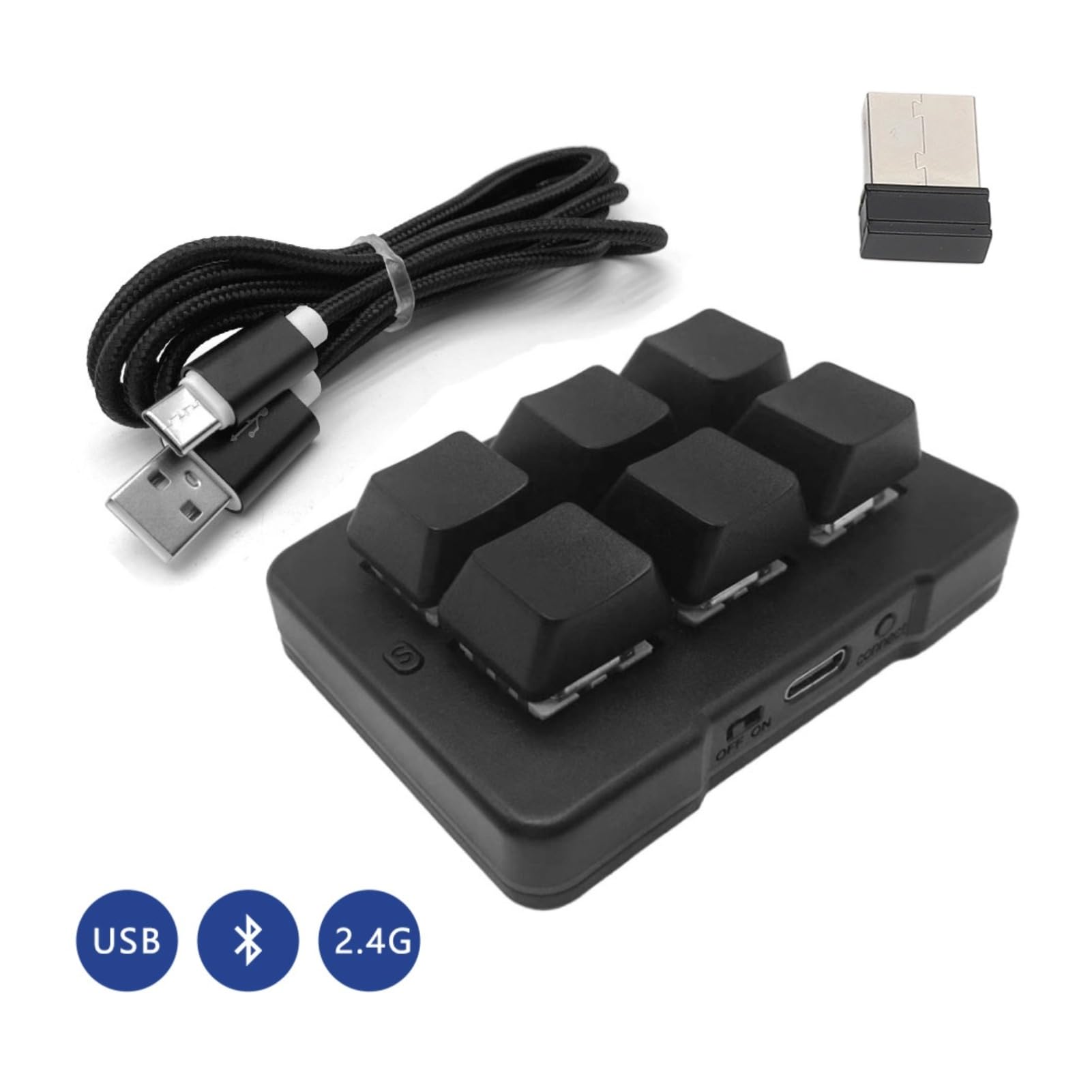 Cuifati Mini Clavier 6 Touches, Clavier Macro RVB personnalisé Programmable, Double Mode Filaire sans Fil 2,4 G, Commutateur Bleu, Jeu Mécanique à Une Main pour Jeu D'étude de Travail