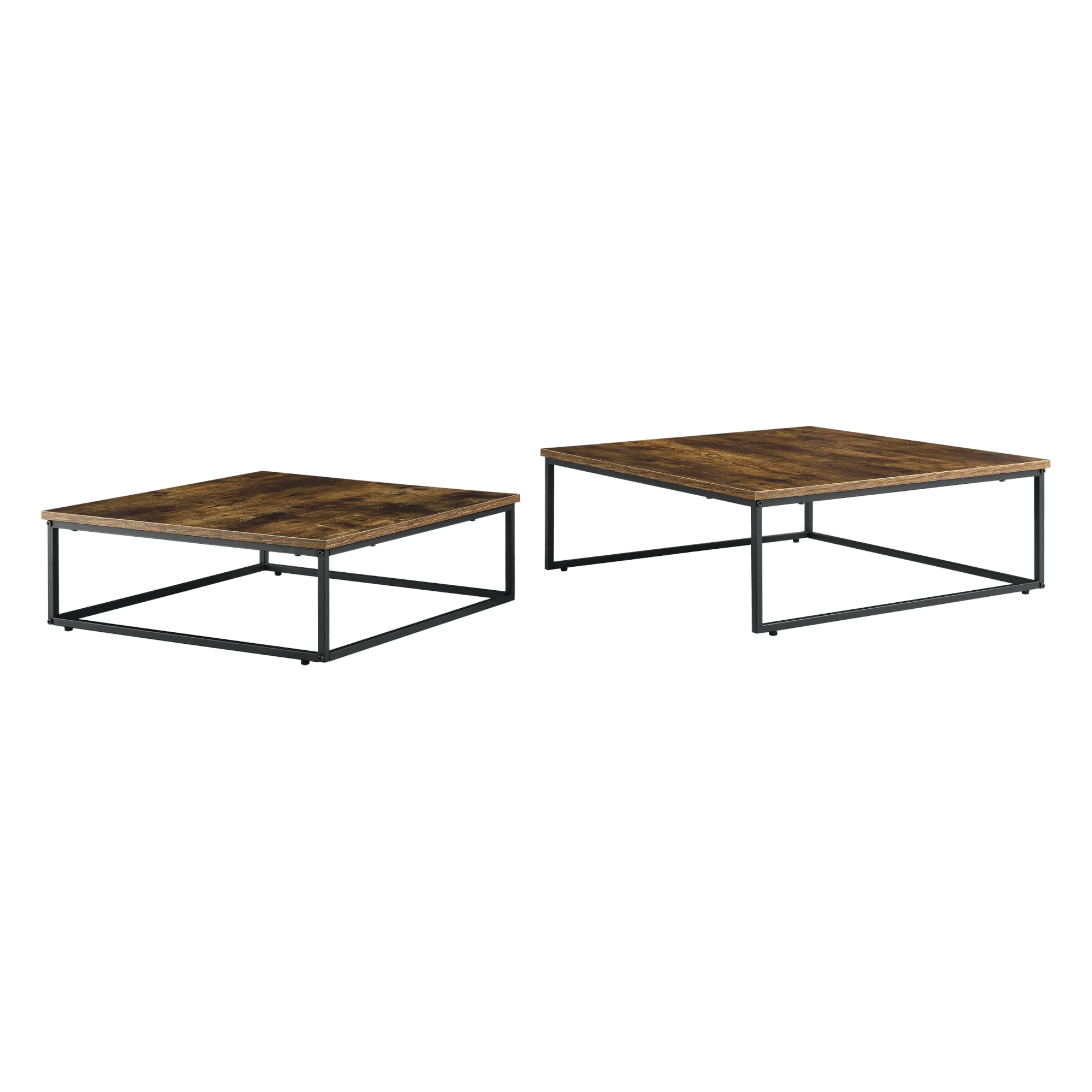[en.casa] Set di 2 Tavolini Bassi da Salotto/Sale di Attesa - Tavolini Sovrapponibili di Forma Rettangolare in Dimensioni Diversi - Color Legno Scuro
