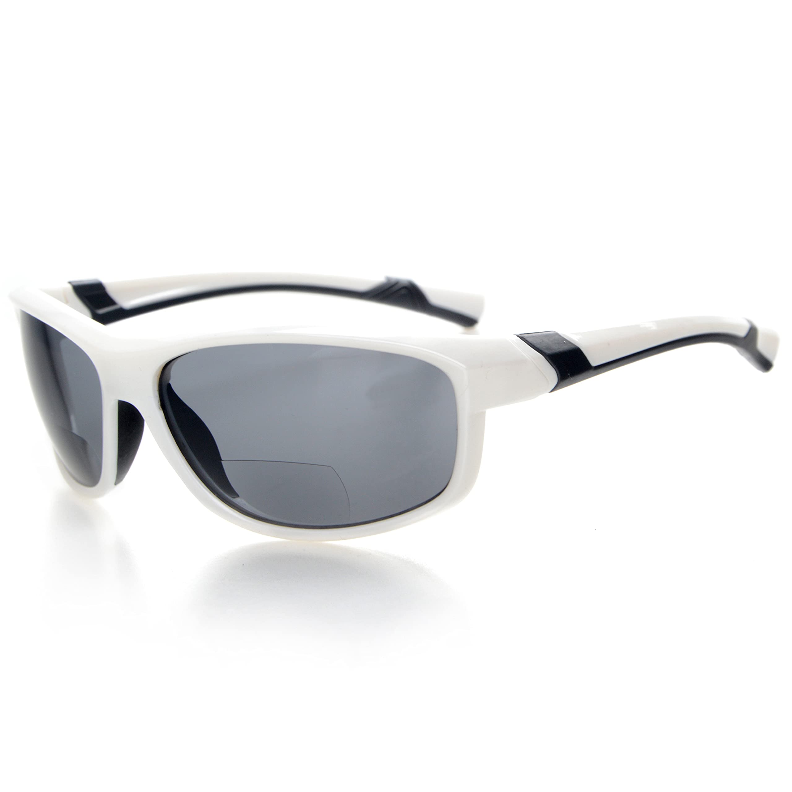 Eyekepper Fashion Sports Bifocal Sunglasses TR90 Unbreakable Outdoor Readers Baseball Running Fishing Driving Golf Softball Hiking White Frame Grey Lens,+2.5