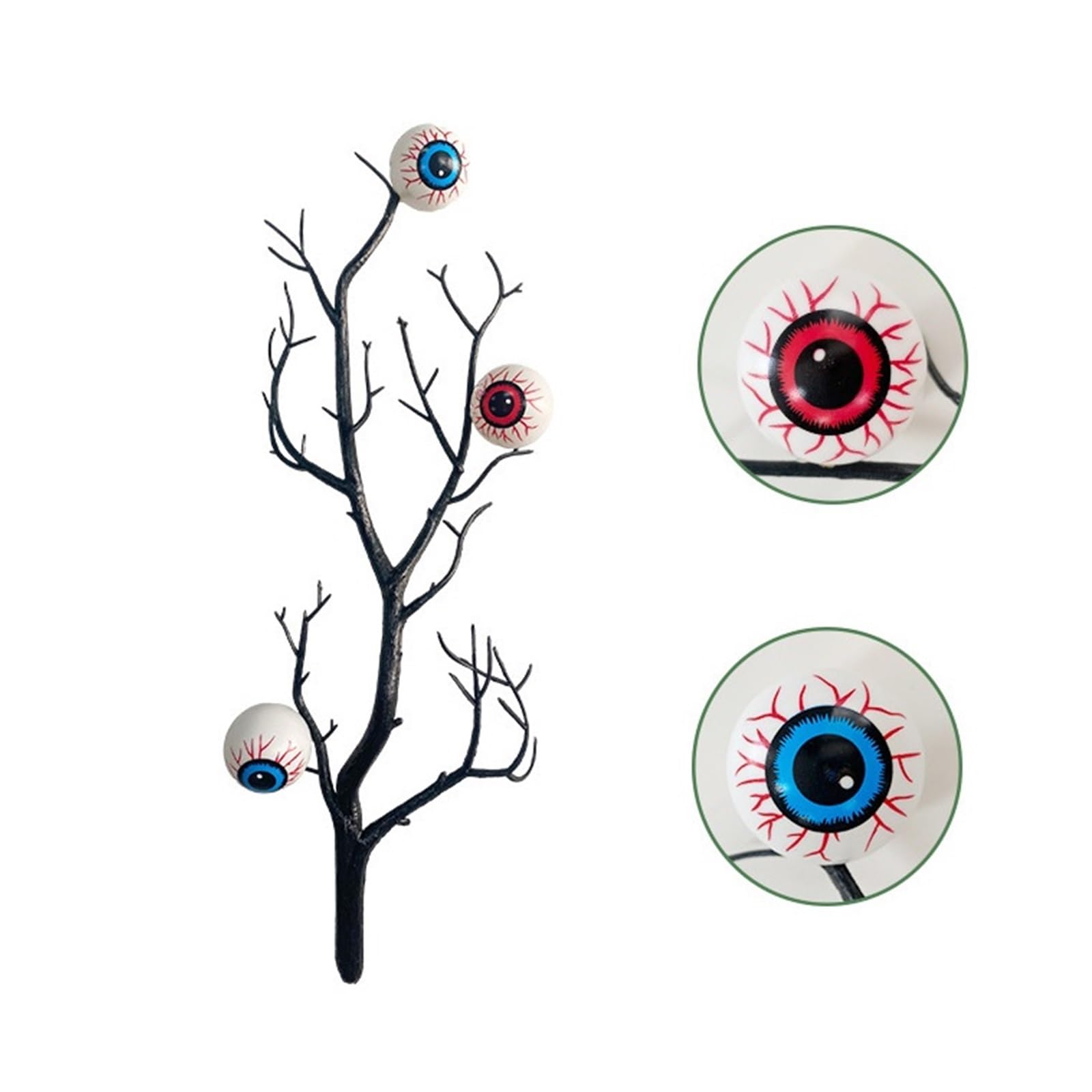 Faux globe oculaire noir et branche morte Halloween pour mur de salon