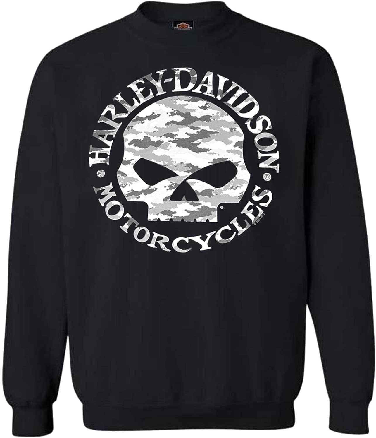 Harley-Davidson Men's Camo Willie G Skull Pullover Fleece Sweatshirt, Black