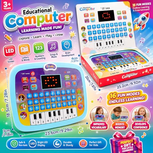 Image of Vikrida Educational Learning Kids Laptop Tablet Computer Plus Piano with led Screen Music Fun Toy Activities for Kids Toddlers to Learn Alphabet ABC /Numbers /Words (Age 1- 6 Year Old)