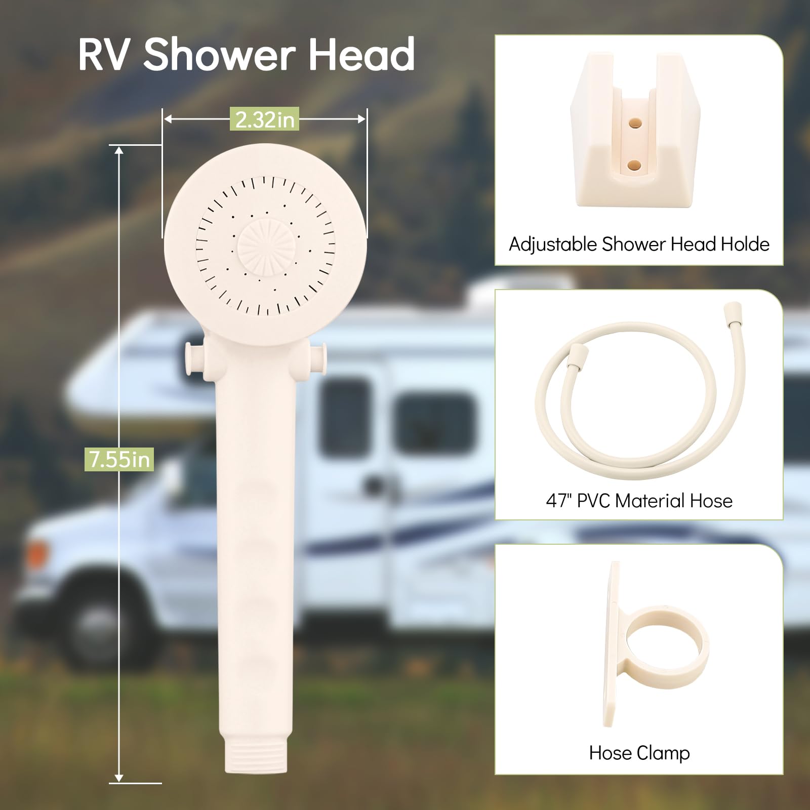 RV Outdoor Shower Kit - Shower Head & Faucet With 47" Hose For Campers, Travel Trailers, Motorhomes (Black)