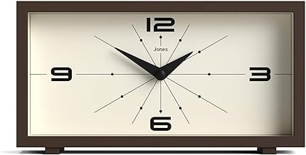 JONES CLOCKS Odeon Desk Clock | Modern Rectangular Design | Brown | Elegant Retro Look for Bookcase, Table, Shelf or Nightstand
