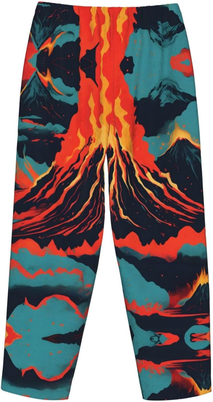 Volcano Print Cozy Christmas Pajama Pants,Flannel Pajama Bottoms,Cater To Various Body Types