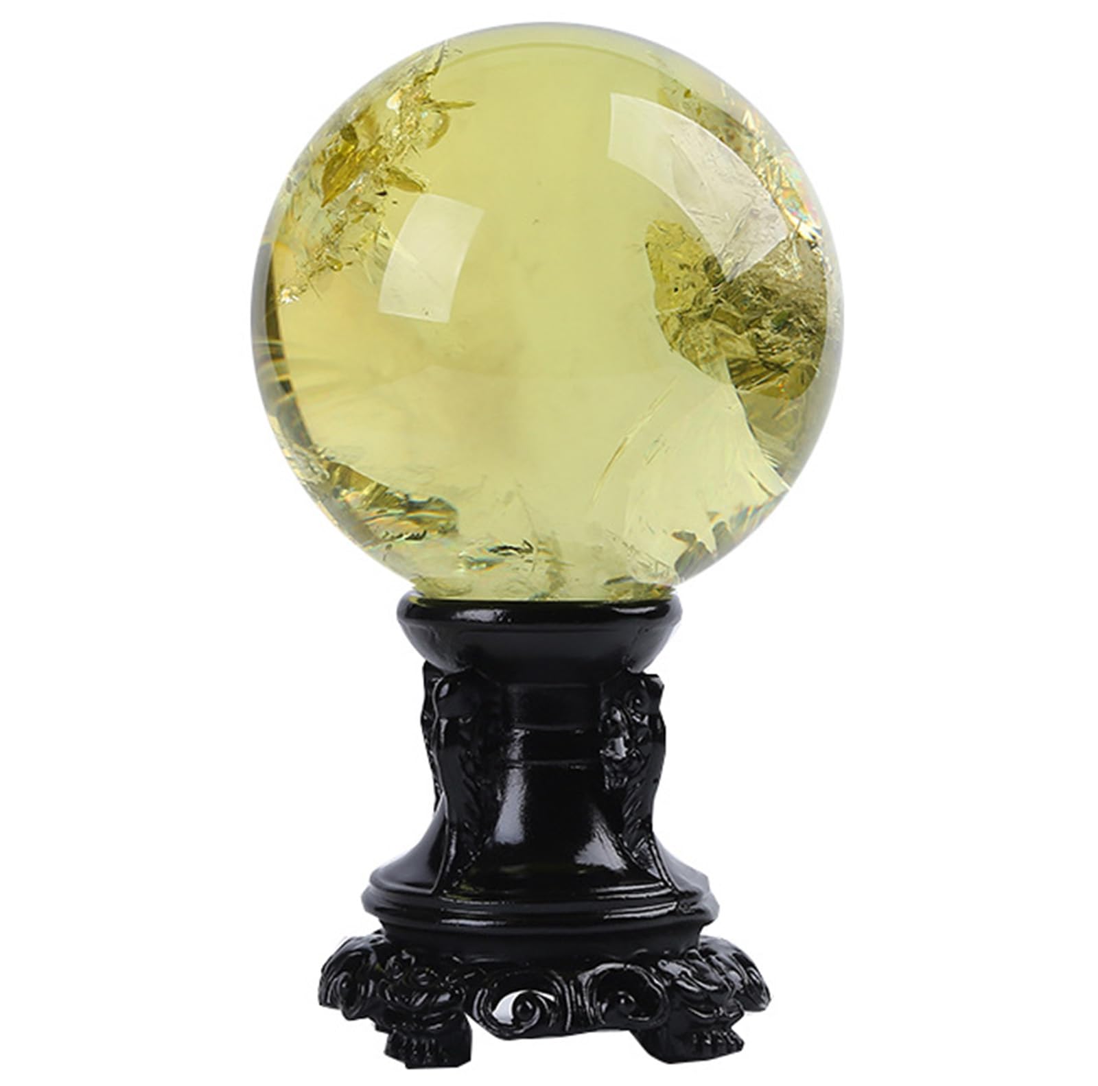 FOPURE Citrine Crystal Ball with Base,Feng Shui Divination Sphere,Yellow for Office Desk Top Home Decor,6cm/2.4in