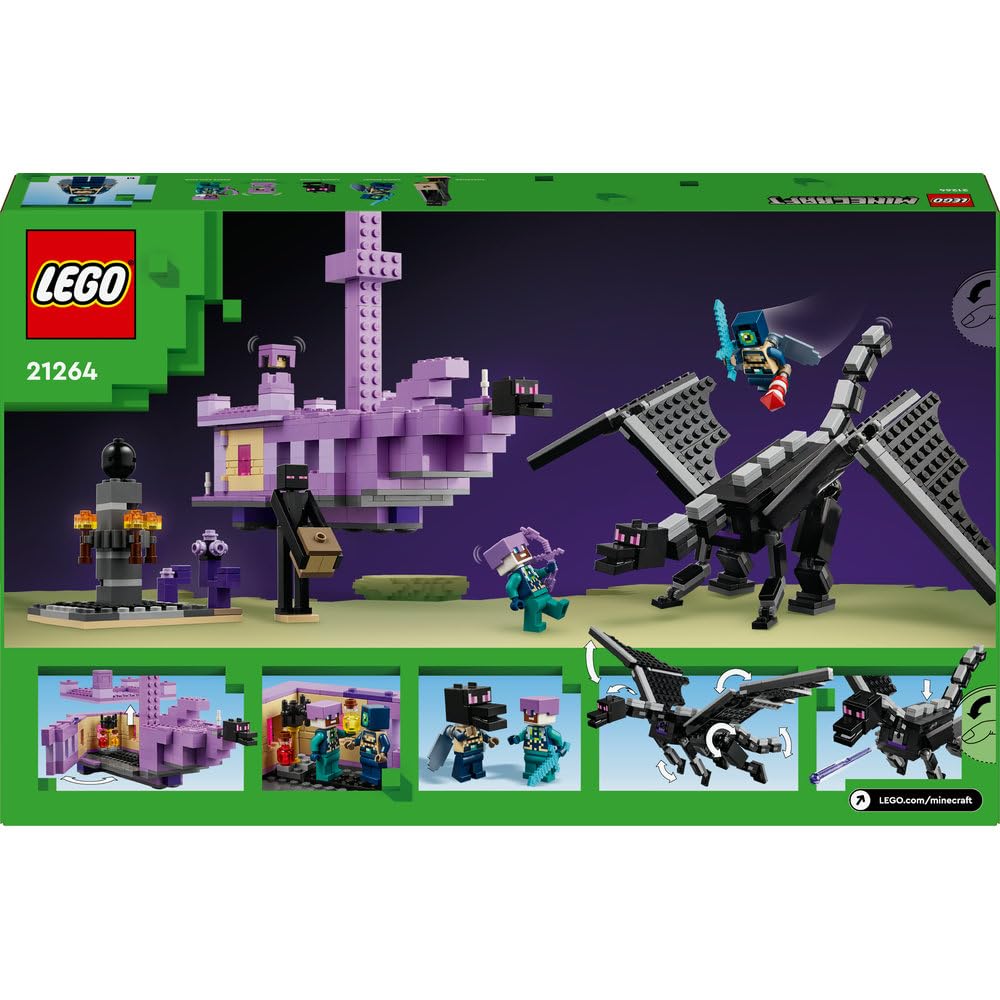 LEGO Minecraft Smok Kresu i statek Kresu, Kreatywna Zabawka dla 8-latka do Zbudowania, Zestaw dla Chłopca i dla Dziewczynki z Figurką Endermana, Prezent dla Dziecka i dla Graczy, 21264