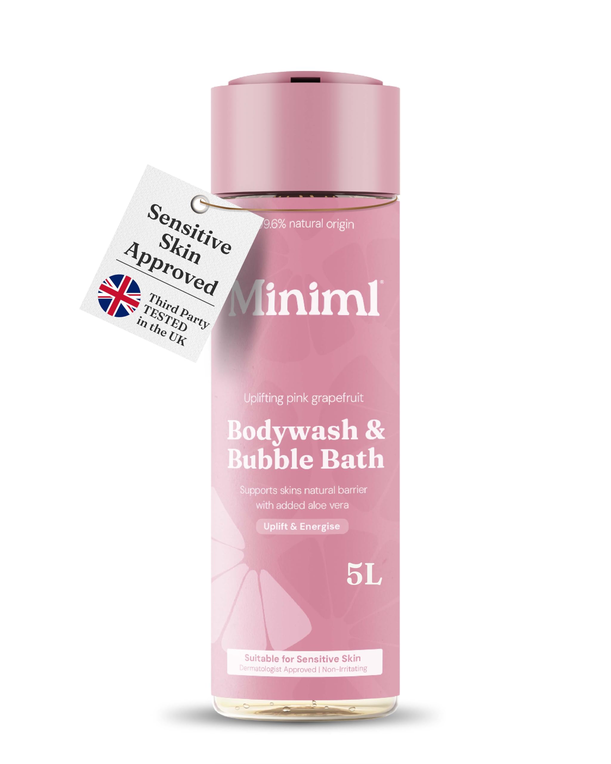 Miniml Natural Body Wash & Bubble Bath - Uplifting Grapefruit 400ml, 99.6% Natural, Vegan & Cruelty-Free Cleanser for Hydrated, Energised Skin