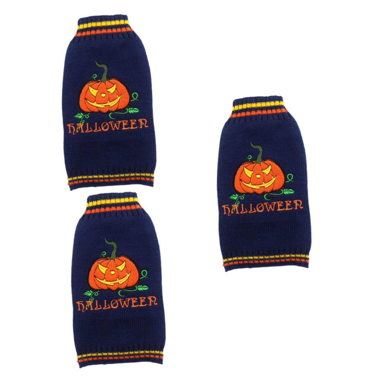 POPETPOP Lot De 3 Pulls Dhalloween pour Chien en Acrylique Tricoté pour Petit Animal De Compagnie Motif Citrouille Chauds Et Adorables Fermeture Facile