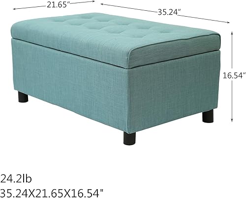 Miniatura 19 de Adeco Otomana de almacenamiento, banco tapizado rectangular de piel sintética con patas de madera, reposapiés, mesa de café para sala de estar,