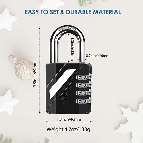 Miniatura 3 de Candado de combinación de 4 dígitos, metal resistente, cerraduras de aleación para exteriores con grillete de acero endurecido, candados grandes