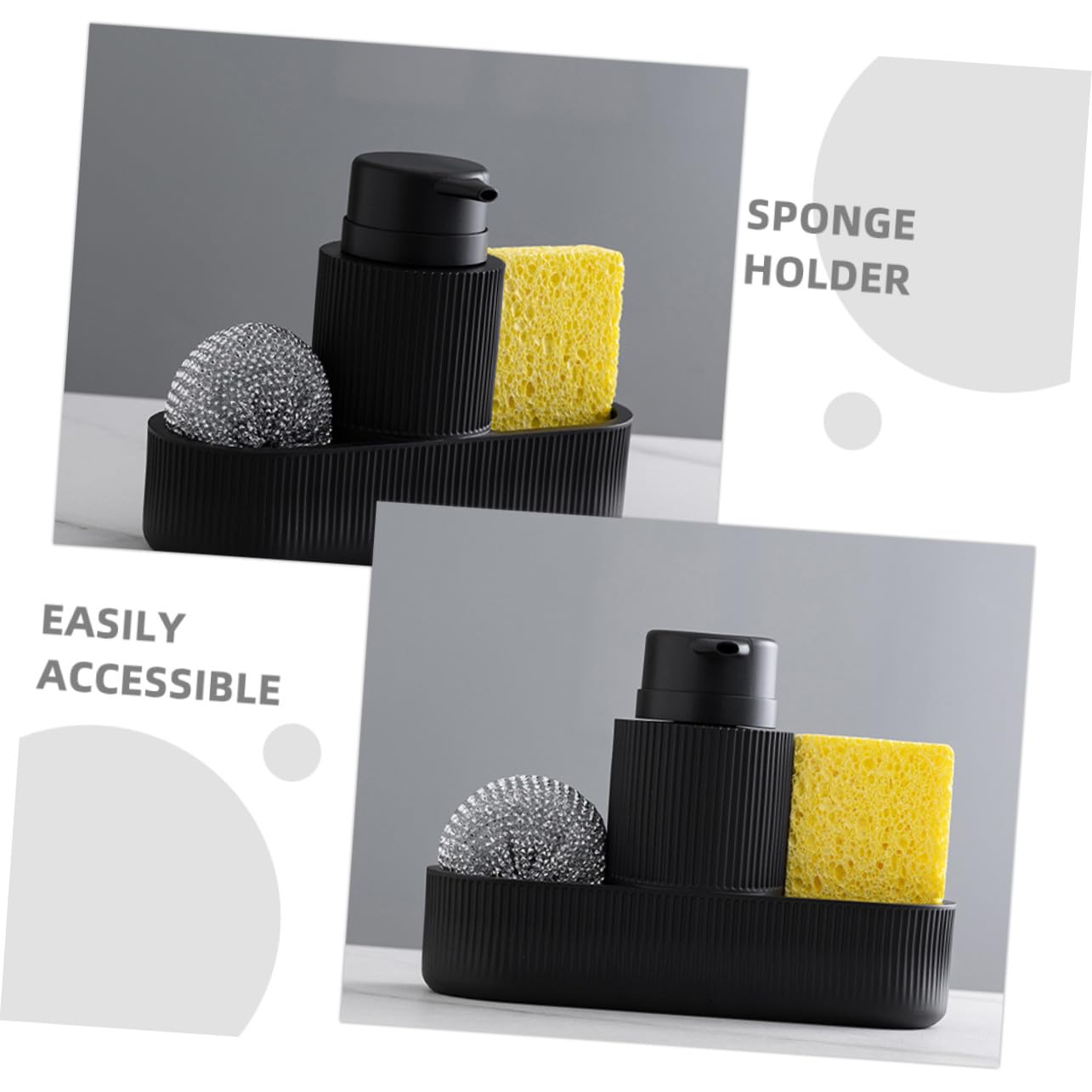 Anneome Dispensador Jabón Cocina con Bomba Precisa y Soporte Esponja Integrado Organizador Fregadero Compacto para Botellas de Loción y Lavado Duradero y Fácil Limpieza Acabado Moderno