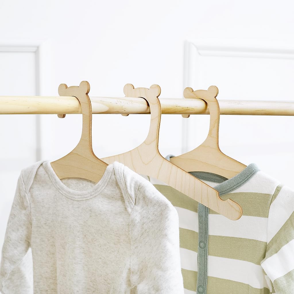 DIY Wooden Baby Hangers for Closet, Set of 25 Bear-Eared Infant Hangers for Baby Clothes & Woodland-Theme Nursery Decor, by Woodpeckers