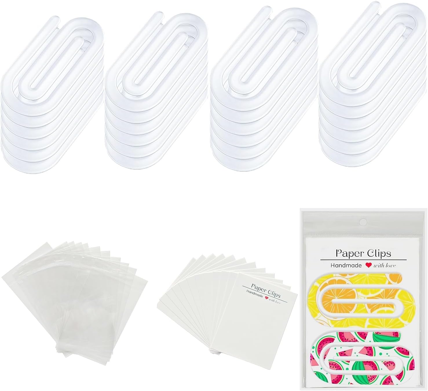 48PCS Sublimation Paper Clips Blanks Jumbo,Giant Acrylic Paper Clips Sets,Large Sublimation Paperclips Packaging with Display Cards Bags, Clear Sublimation PaperClips for Heat Transfer DIY 4x2 Inch