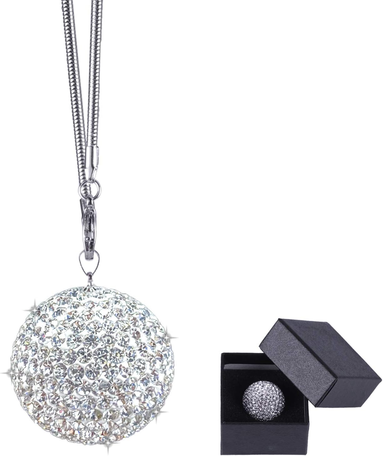JUSTTOP Bling Decor Crystal Ball Car Rear View Mirror Charm, Crystal Rhinestone Car & Home Decor Hanging Ornament, Bling Car Interior Accessories (White)