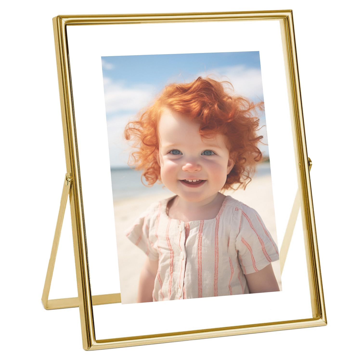 Floating Picture Frame, 1 Pack 7x9 Metal Gold Picture Frame, For Picture 4x6, 3.5x5, 2x3, Gold Photo Frame for Home Wedding Party Office Decor-Vertical