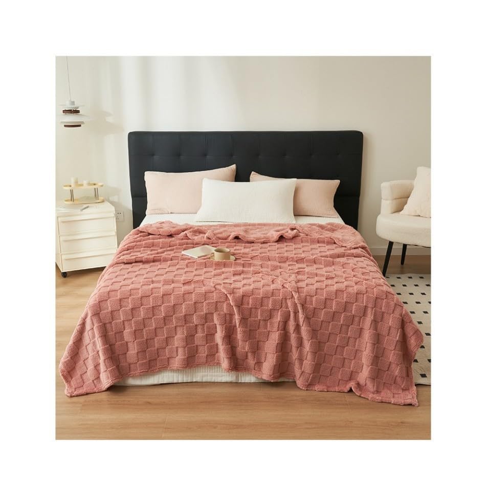 FWSHANGMAO Manta Polar para Sofá, Manta De Cama De Jacquard A Cuadros 3D Súper Suave, Cálida, Acogedora, Lujosa Y Ligera para Cama, Sofá, Dormitorio, Rosa Oscuro, 100 X 150 Cm