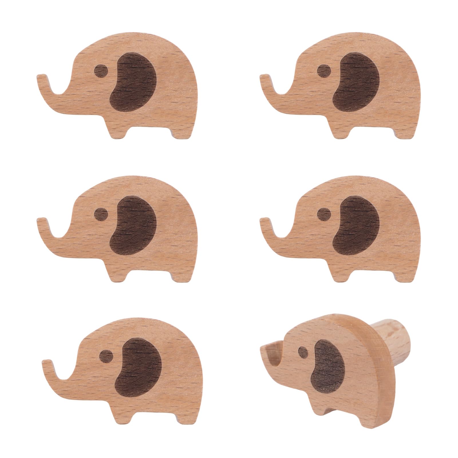MOROBOR 6PCS Elephant Shaped Wooden Knobs Single Hole Beech Wood Handles Cupboard Cabinet Pulls for Chest of Drawers with Screws& Expansion Tube
