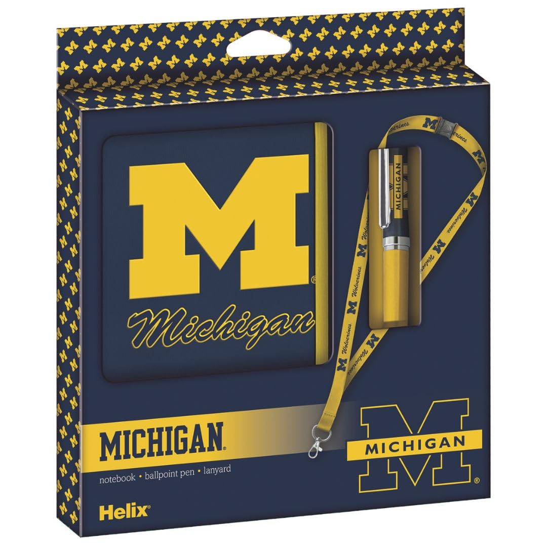 Helix Michigan University Gift Set Iconic Michigan University Premium Notebook and Pen with Lanyard - Ideal for Students - American College Writing Gift Set