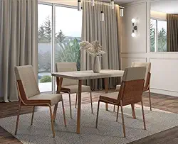 Conjunto Sala de Jantar 4 Cadeiras San Lorenzo Carraro Petra Rosê