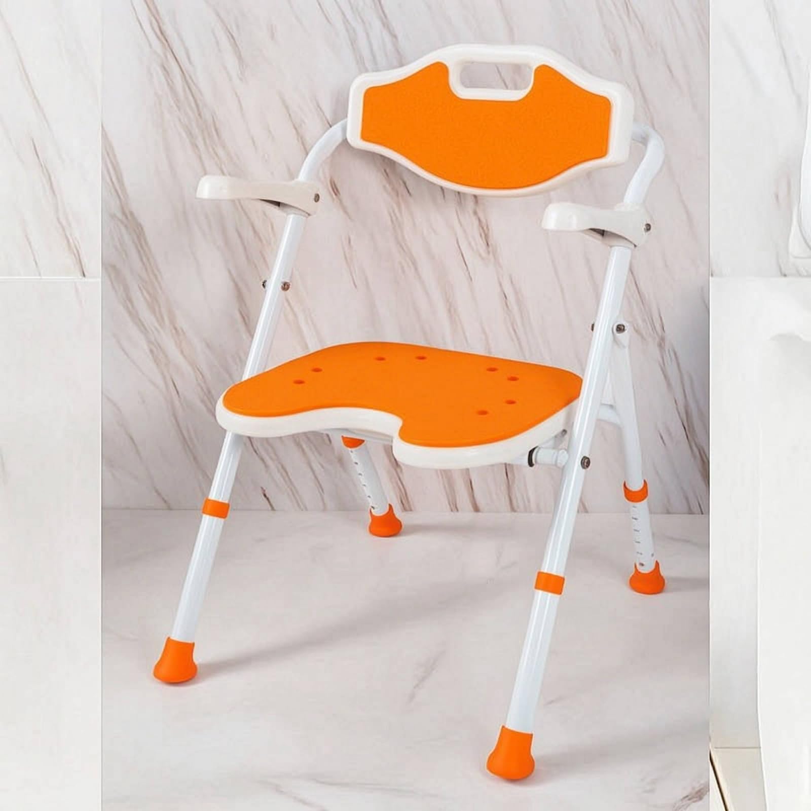 perfeclan Asiento de para Baño Silla Banco Taburete con Respaldo Plegable Marco Resistente de Aleación de Aluminio con Pies Antideslizantes y Asiento, YC745A