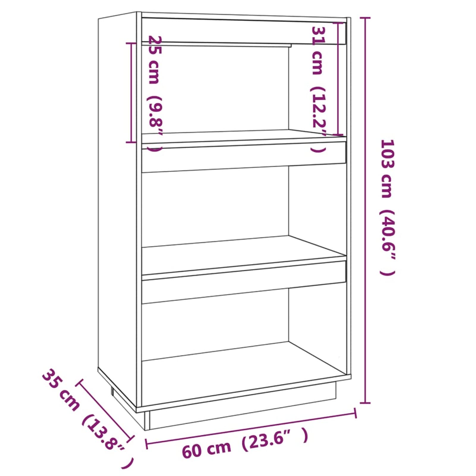 Homgoday Bücherschrank/Raumteiler Weiß 60x35x103cm Massivholz Kiefer Bücherregal Lagerregal Standregal Lagerregal Bücherregal Regal für Wohnzimmer Home Office Möbel