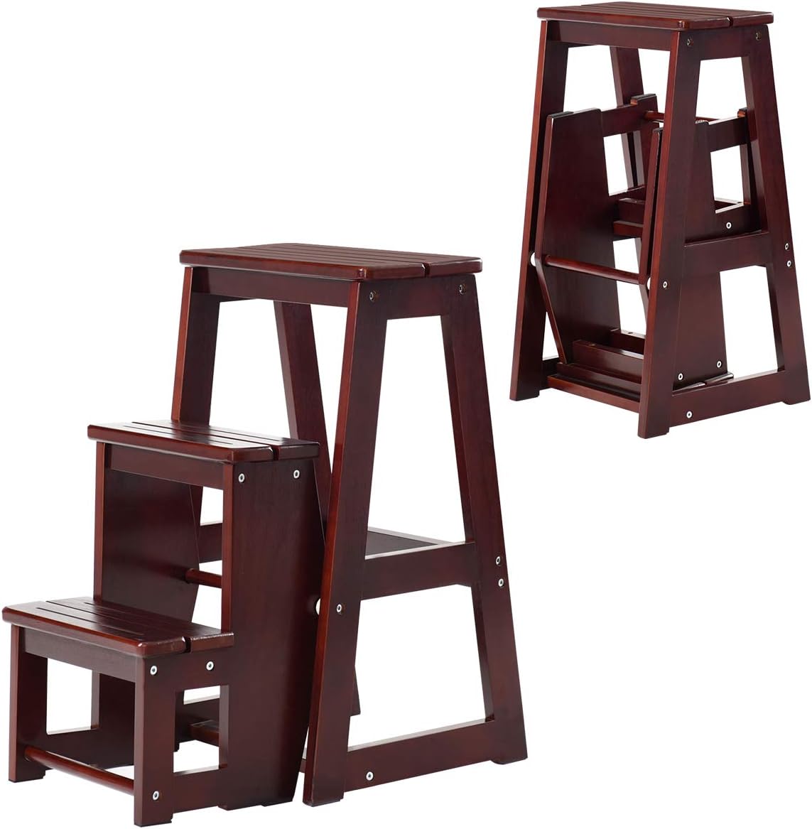 GIANTEX Escabeau Tabouret en Bois,Escabeau à 3 Marches Pliable,Marche