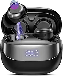 Fone de Ouvido Bluetooth 5.4 TWS c/Display Digital Sem Fio 47h Bateria Hi‑Fi Microfone e IPX7 (Preto)