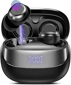 Fone de Ouvido Bluetooth 5.4 TWS c/Display Digital Sem Fio 47h Bateria Hi‑Fi Microfone e IPX7 (Preto)