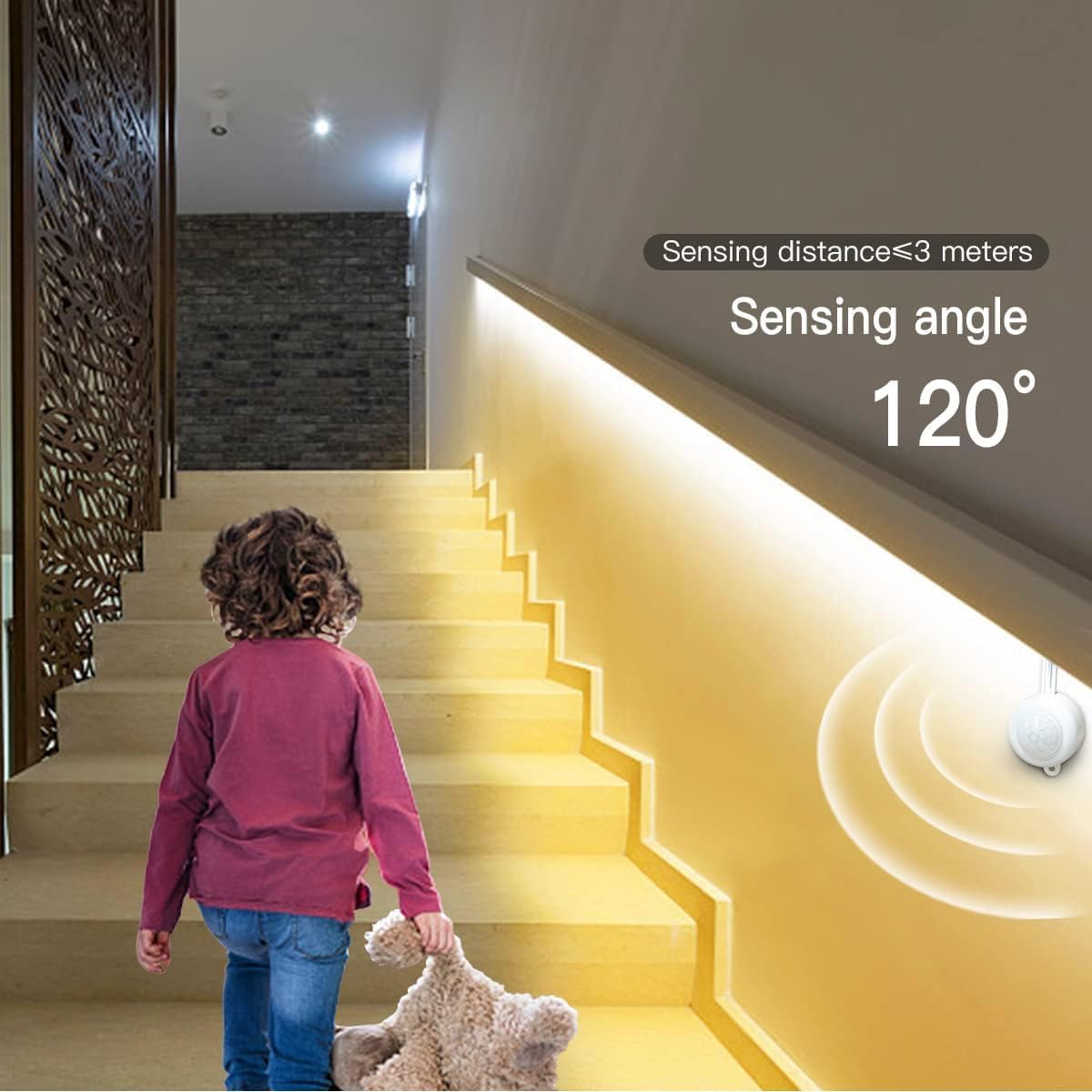 Motion Activated COB LED Strip,5 V USB Motion Sensor Neon LED Strip Lights,6.56FT/2M Waterproof 3500K LED Light Strip, DIY Flexible LED Night Light for Indoor Stairs,Corridor