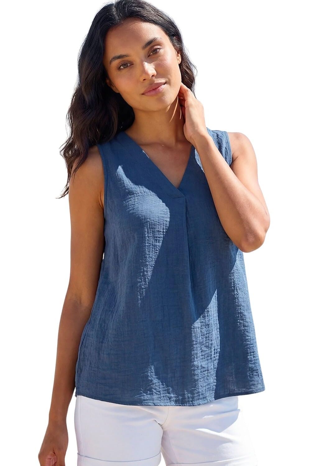 Roman Women's Navy Textured Pleat Front Vest Top In | Size: 12
