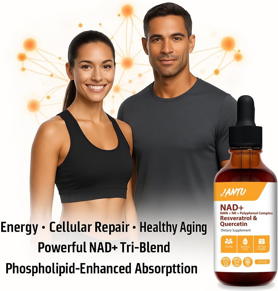Jantu NAD+ Resveratrol and Quercetin Supplement, 2 FL OZ Liquid Tincture with L-Ascorbic Acid, 30-Day Supply, Alcohol-Free Dietary Supplement