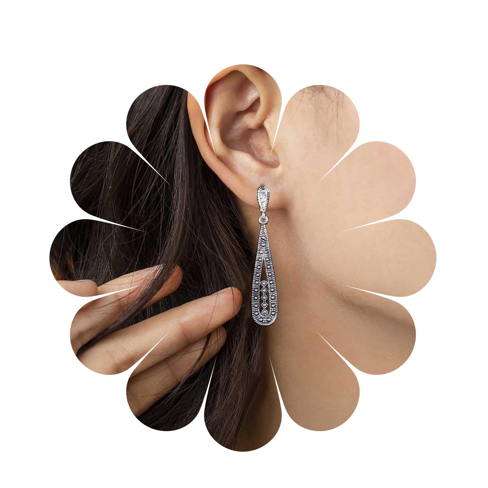 Yheakne Vintage Tribal Pendientes De Plata Gota De Lágrima Pendientes Largos De Plata Filigrana Pendientes De Lágrima Recorte De Lágrima Filigrana Pendientes De Joyería Para Las Mujeres Y Las Niñas