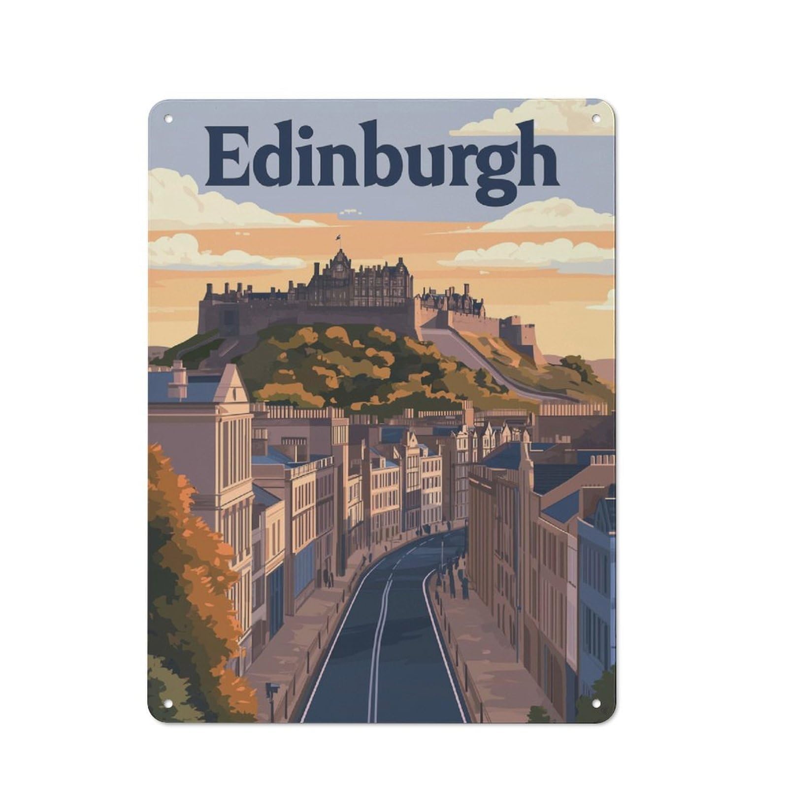 Junmoney Edinburgh Travel Poster Modern Vintage Metal Wall Decor 40X30cm, Office Metal Sign For Office, Study, Studio Or Hallway