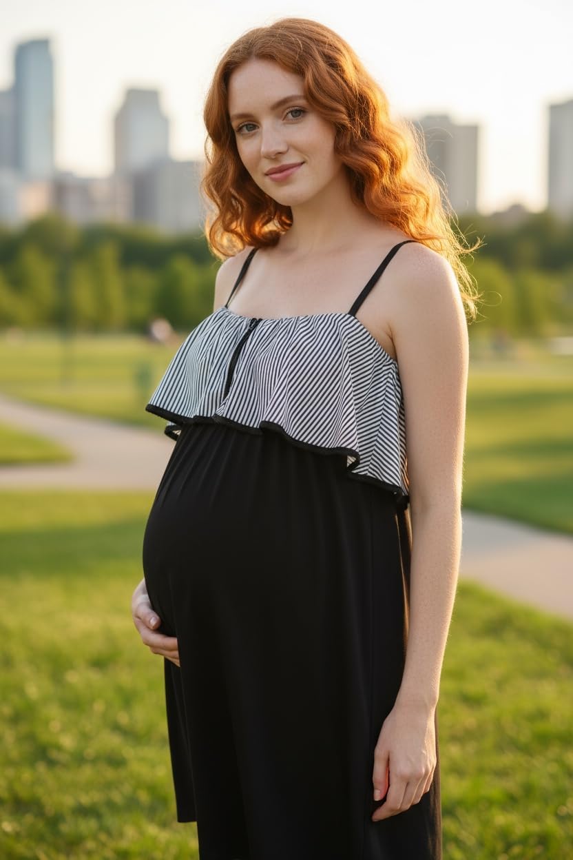 ToBeInStyle Women's Striped Fold Over Layer Flowy Maternity Top