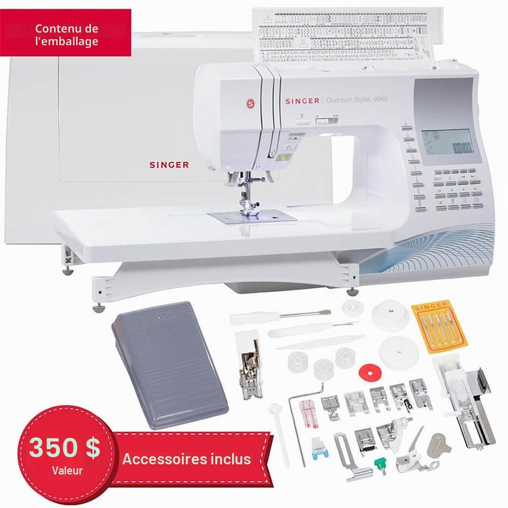 SINGER Quantum Stylist 9960 Computerized Portable Sewing Machine with 600-Stitches Electronic Auto Pilot Mode, Extension Table and Bonus Accessories, Perfect for Customizing Projects