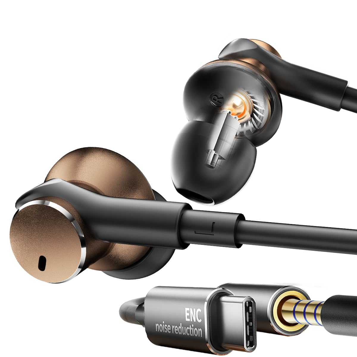 Auriculares intraurales dinámicos equilibrados de graves profundos, cancelación de ruido, auriculares con cable con doble controlador, aislamiento de ruido, llamada clara y audio de alta resolución