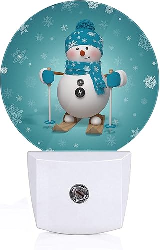 Axayaz Muñeco de nieve enchufable con luz nocturna, copo de nieve, invierno, Navidad, esquí, muñeco de nieve con sombrero, guantes, lámpara LED