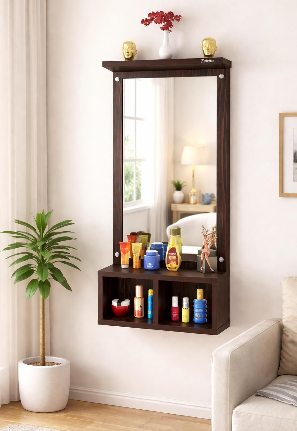 Wall-Mounted Dressing Table with Mirror and Storage Shelves,Dark Wenge, 37 x 81 cm-image-18