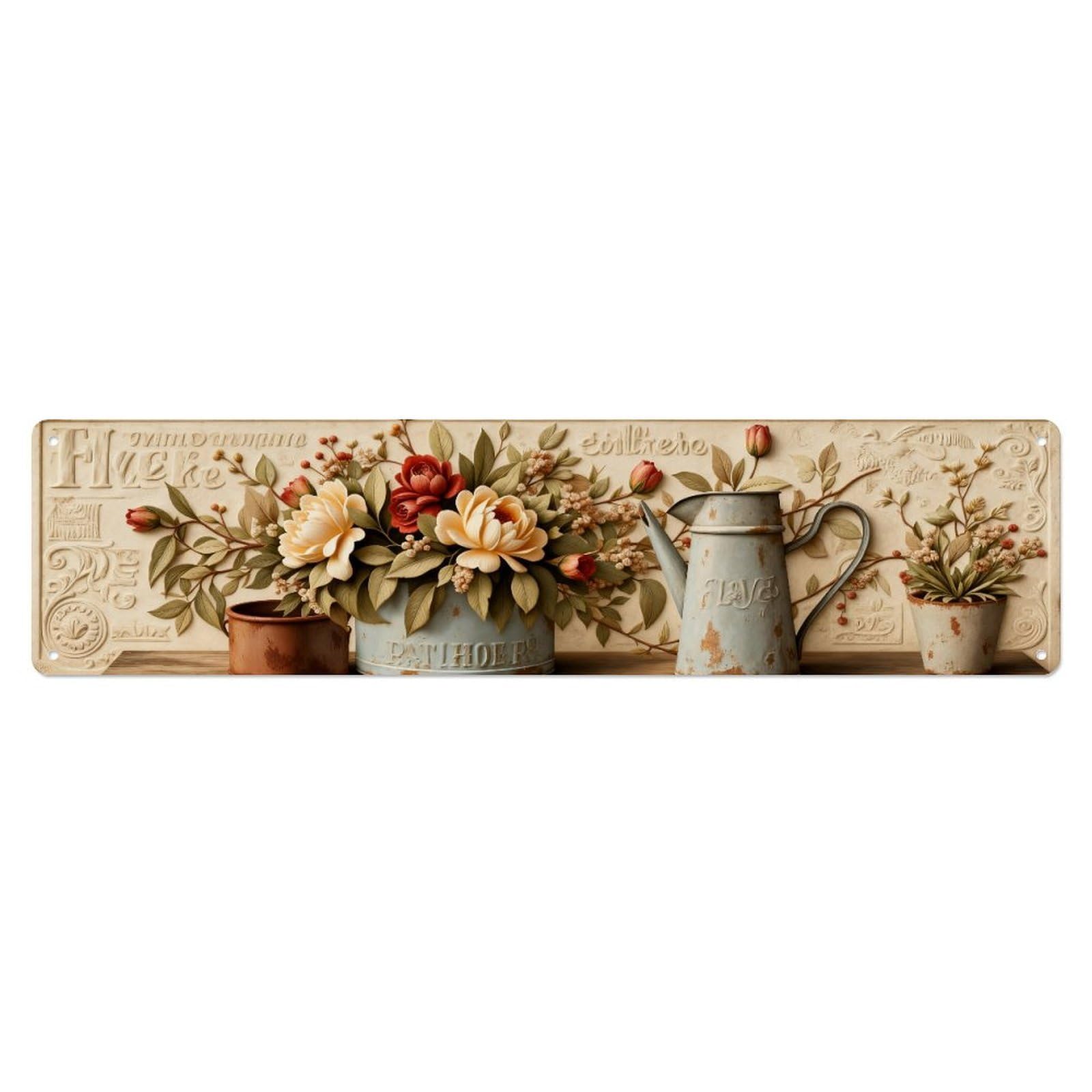 Floral Arrangement Rustic Vase Pattern Metal Tin Sign Plaque