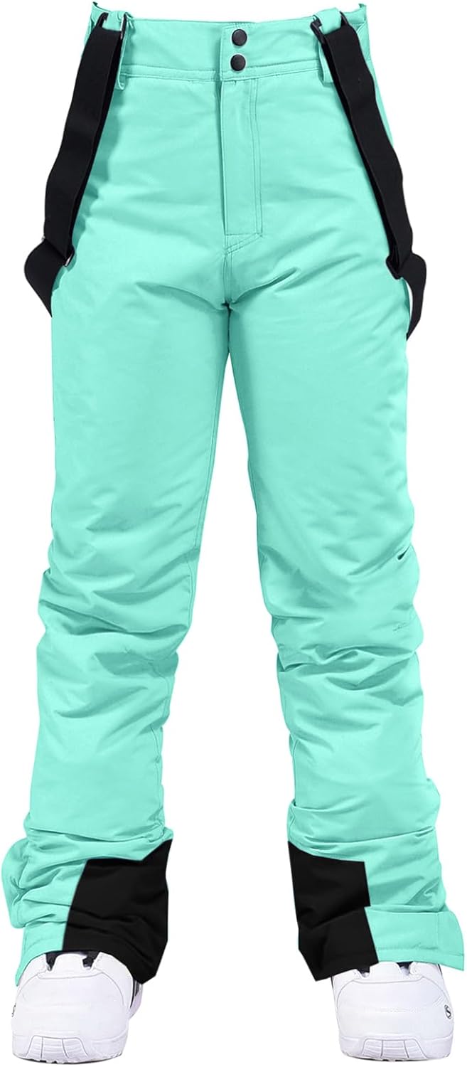 ALSOGO Women's Insulated Snow Pants Winter Warm Ski Pant Outdoor Waterproof Windproof Snowboard Bibs with Detachable Suspender Blue XL