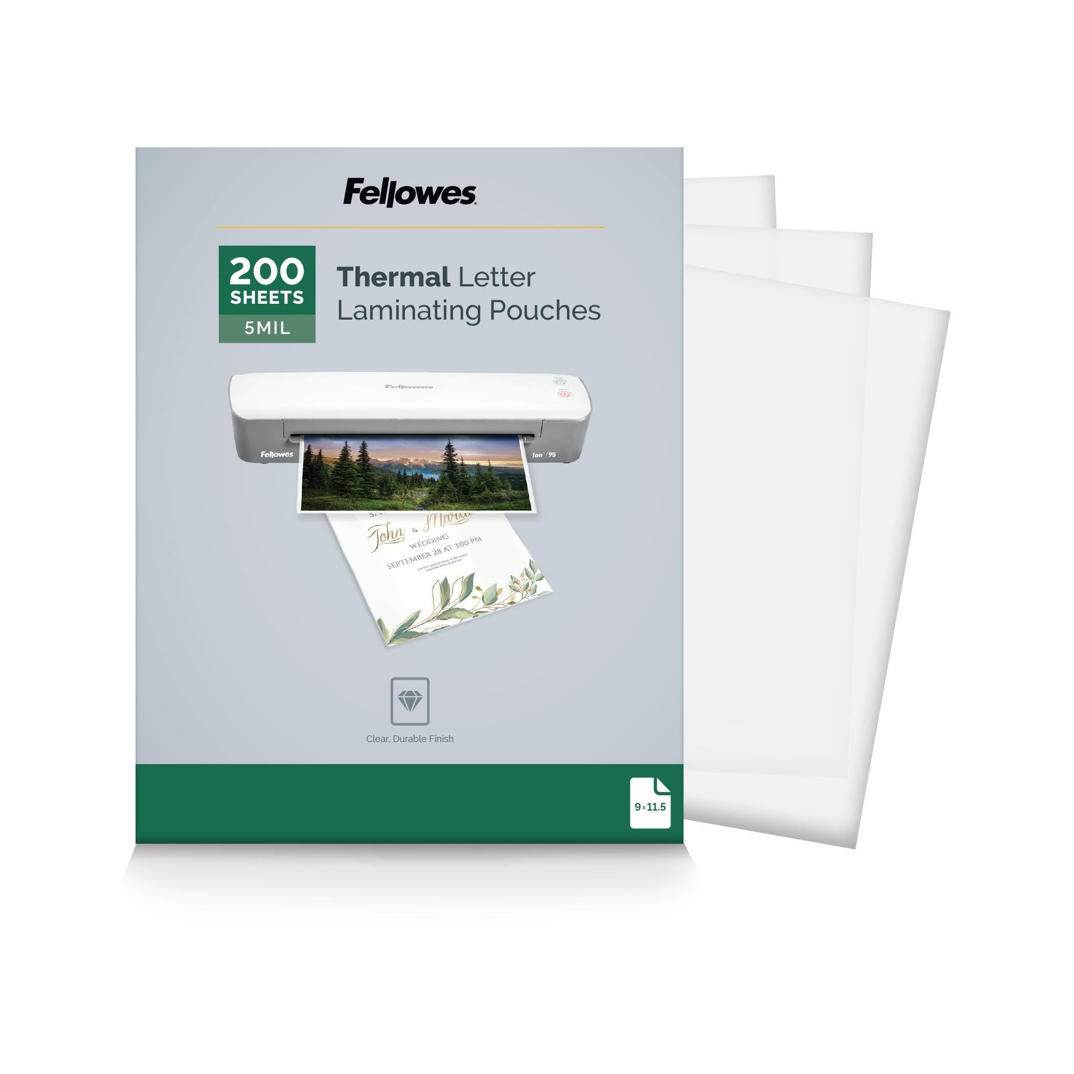 Fellowes Thermal Laminating Pouches, Letter Size Sheets, 5mil, 200pk