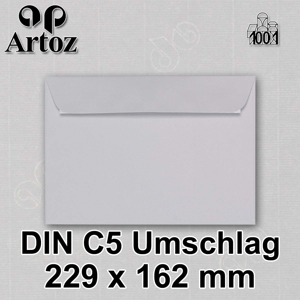 ARTOZ 200 x koperty DIN C5 szare (jasnoszare) - 229 x 162 mm, koperta bez okienka - koperty samoprzylepne - seria ARTOZ 1001
