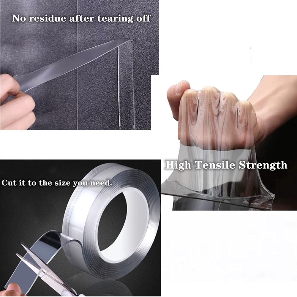 Double sided tape heavy duty,Multipurpose adhesive grip wall tape,Removable mounting tape,Washable transparent tape,Strong sticky poster picture hanging strips for wall,Carpet gel tape for home/9.84FT