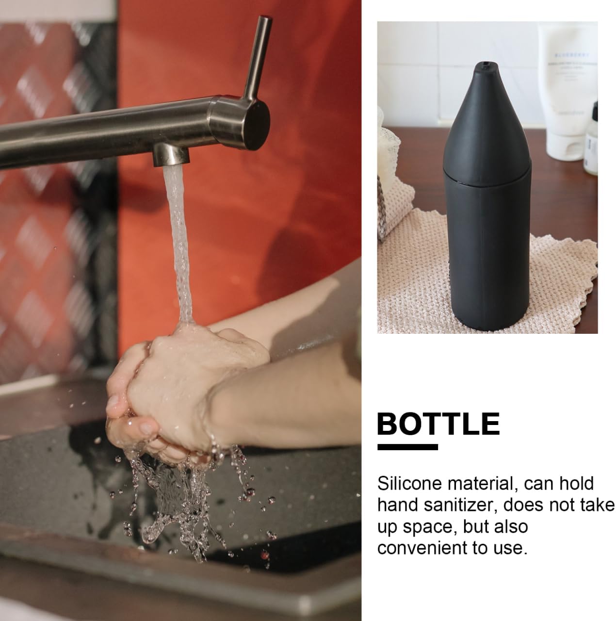 Silicone Travel Dispenser Bottle for Hand Wash and Lotion Refillable Squeeze Container for Dish Soap Creams and Lotions Compact and Portable for Travel and Camping Black