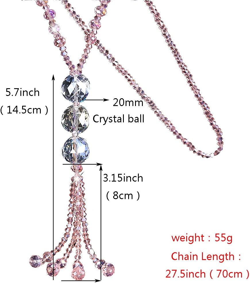 ABJFJE Hand Knotted Beads Endless Long Statement Necklace Glass Beads Ball Long Beaded Tassel Necklace Fashion Jewelry for Women Gift