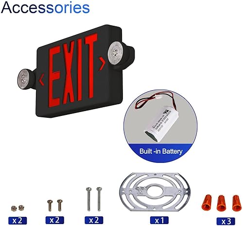 Miniatura 15 de CM MZY Luz de emergencia roja con dos cabezales ajustables, señal de salida LED con respaldo, estándares estadounidenses, certificado UL, combo